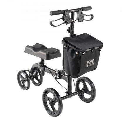 Hopfällbar knäscooter, styrbar knälöpare i kolstål med höjdjusterbart styre och knäskydd, terränghjul för alla terränger, dubbla bromsar, benåterställningsscooter för brutna fotleder och fotskador