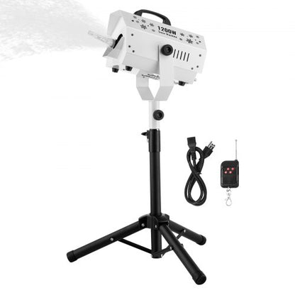 Snökanon, 1200W, snötillverkningsmaskin med höjdjusterbart stativ, trådlös fjärrkontroll för inomhusbruk, snöflingemaskin med hög effekt för julfester, bröllop, sceneffekt