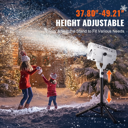 Snökanon, 1200W, snötillverkningsmaskin med höjdjusterbart stativ, trådlös fjärrkontroll för inomhusbruk, snöflingemaskin med hög effekt för julfester, bröllop, sceneffekt