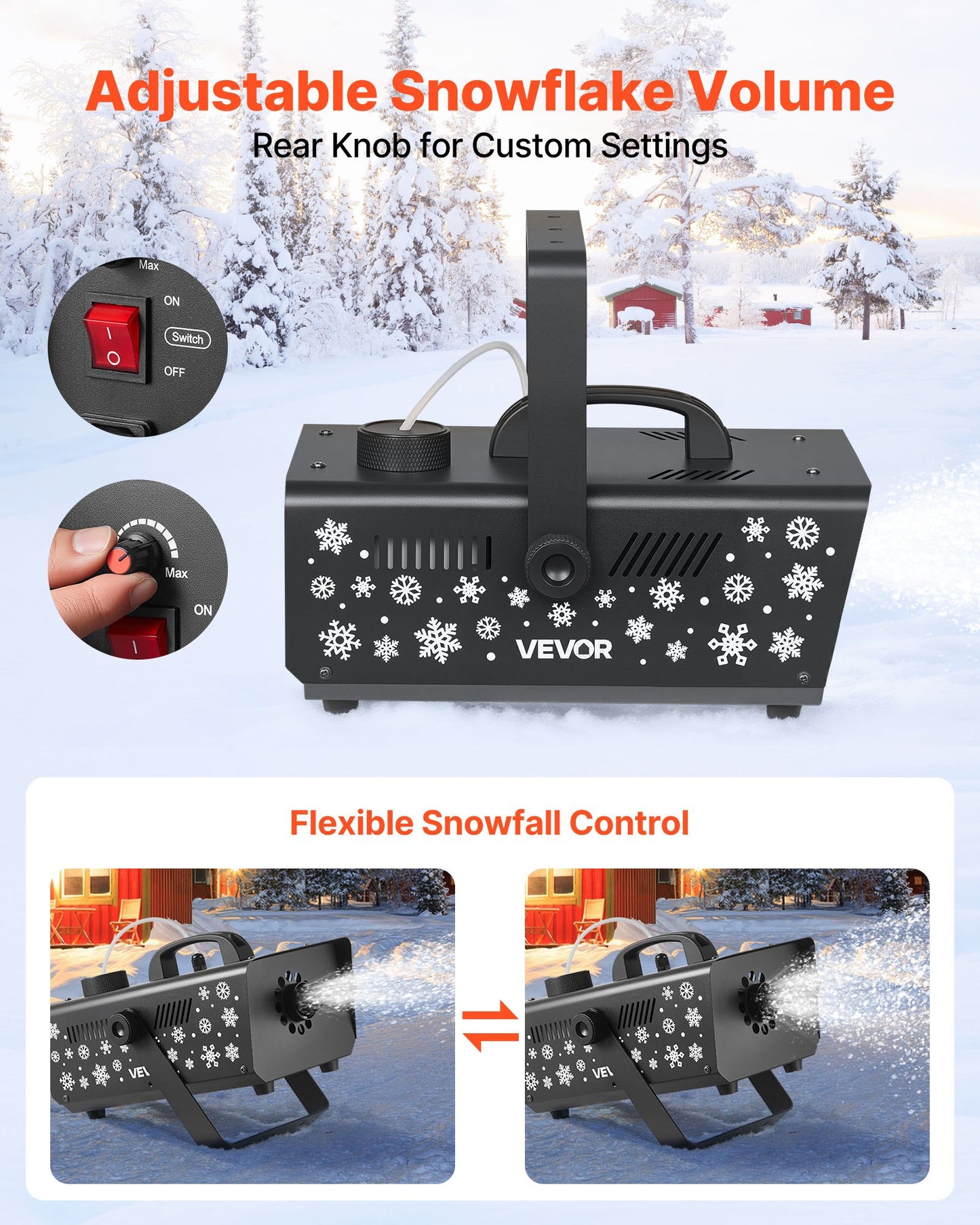 Snökanon, kraftfull 650W handhållen/hängande konstgjord snökanon, snöflingemaskin med bärbart handtag, konstgjord snöflingemaskin för utomhus- och inomhusbruk för högtider, DJ-fester, juldekorationer