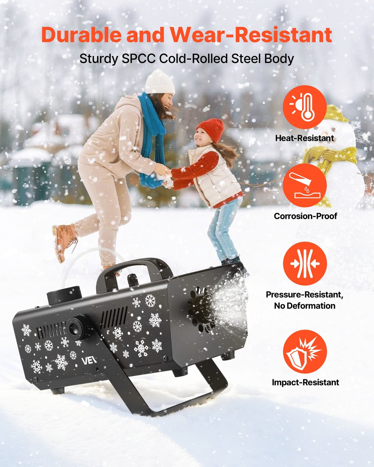 Snökanon, kraftfull 650W handhållen/hängande konstgjord snökanon, snöflingemaskin med bärbart handtag, konstgjord snöflingemaskin för utomhus- och inomhusbruk för högtider, DJ-fester, juldekorationer