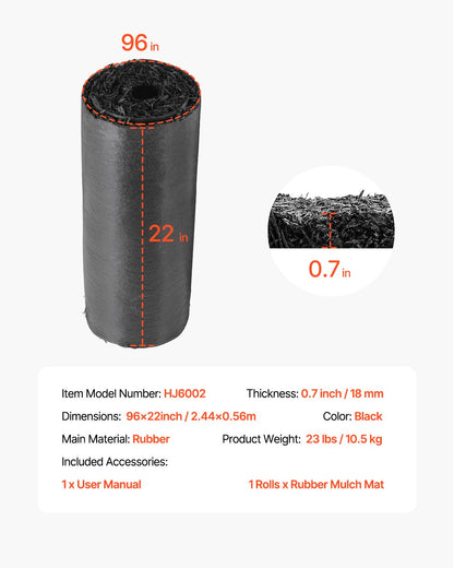 Gummimull för landskapsarkitektur, återvunnen gummimulchmatta 96 x 22 tum, permanent gummigång, naturlig svart mullträdgårdskant för växter, grönsaker och blomsterträdgårdsbarriär