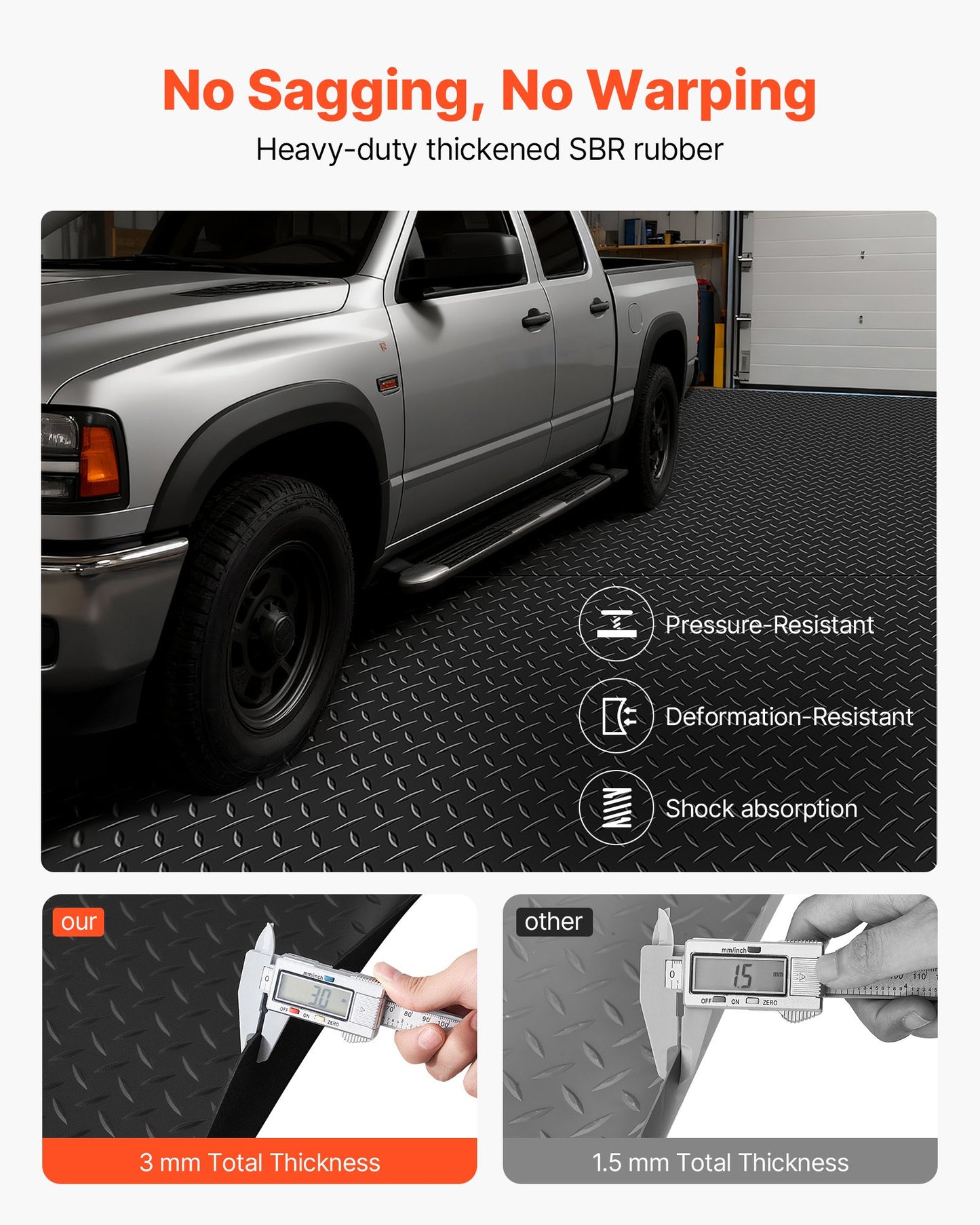 Garage Floor Roll, 1.22 x 6.1 m Garage Flooring Mat, 3 mm Thickened Rubber Diamond Plate Floor Protector Mat, Non-Slip, Wear-resist, Waterproof, Easy to Clean for Warehouse, Gyms, Trailer, Black