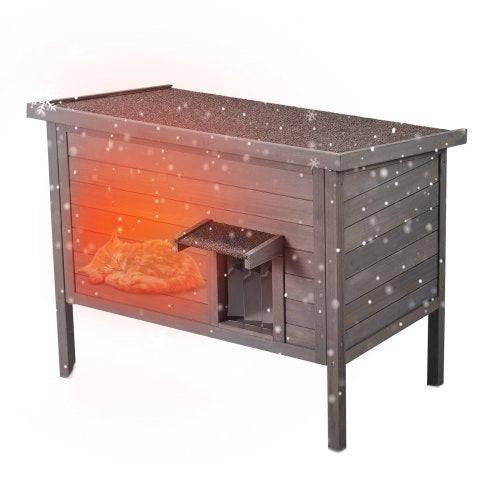 Väderbeständigt katthus för utomhusbruk, skydd för förvildade katter, trähus för utomhusbruk för katt och kanin med skumisolering runtom, öppet tak, PVC-dörrflikar, 86 cm L x 51 cm B x 61 cm H