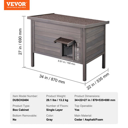 Väderbeständigt katthus för utomhusbruk, skydd för förvildade katter, trähus för utomhusbruk för katt och kanin med skumisolering runtom, öppet tak, PVC-dörrflikar, 86 cm L x 51 cm B x 61 cm H