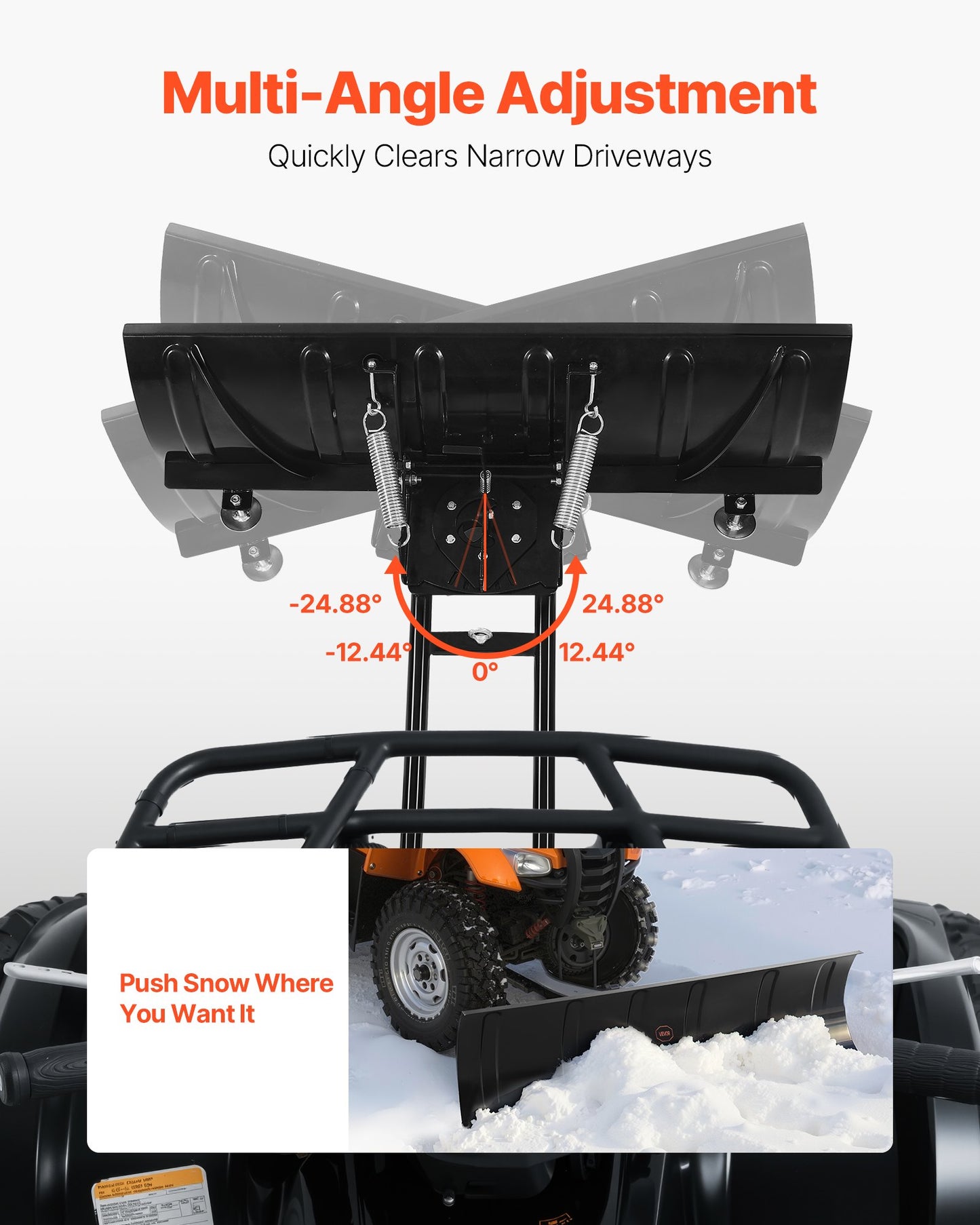 Snöplogssats, 122 cm universal snöplogsfäste, höjd- och vänster-högerjusterbar, snabb att ta av, ATV-skrapblad i stål, 3 monteringsalternativ, effektiv snöröjning, för de flesta ATV och UTV