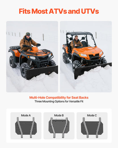 Snöplogssats, 122 cm universal snöplogsfäste, höjd- och vänster-högerjusterbar, snabb att ta av, ATV-skrapblad i stål, 3 monteringsalternativ, effektiv snöröjning, för de flesta ATV och UTV