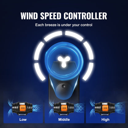 Inline-kanalfläkt, 152,4 mm 323,7 CFM med variabel hastighetsregulator, tyst AC-motorventilationsfläkt för kylförstärkare, odlingstält, hydroponik
