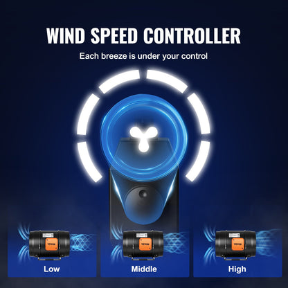 Inline-kanalfläkt, 203,2 mm 506,2 CFM med variabel hastighetsregulator, tyst AC-motorventilationsfläkt för kylförstärkare, odlingstält, hydroponik