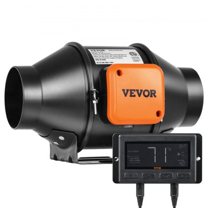 Inline-kanalfläkt, 102 mm 129,7 CFM tyst EC-motorventilationsfläkt, med temperatur- och fuktighetsregulator för kylförstärkare, odlingstält, hydroponik