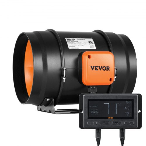 Inline-kanalfläkt, 203,2 mm 506,2 CFM med temperatur- och fuktighetsregulator, tyst EC-motorventilationsfläkt för kylförstärkare, odlingstält, hydroponik