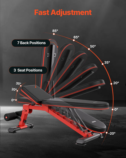 Viktbänk, 1200lbs kraftig stabil viktbänkpress för helkroppsträning, justerbar sit-up-bänk för hemmagym styrketräning, platt bänk med snabb hopfällbar och snabb justering