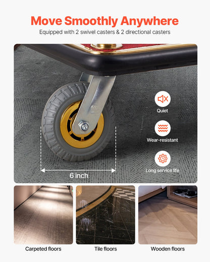 Hotellbagagevagn, 1100 kg lastkapacitet, borstad rostfri piccolovagn med böjda upprättstående vagnar, betjänad vagn med röd matta och 6-tums gummihjul, perfekt för hotell, lägenheter, resorts