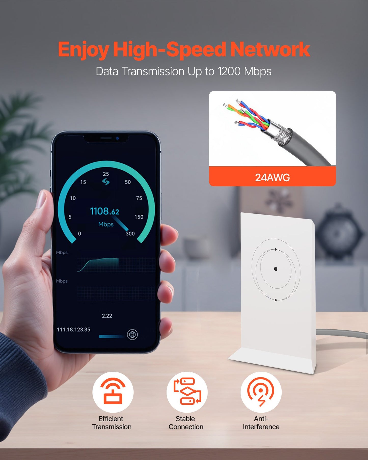Starlink Gen 2-kabel 45,72 m förlängningskabel Standard generation 2 1200 Mps 24 AWG / 0,25 mm²