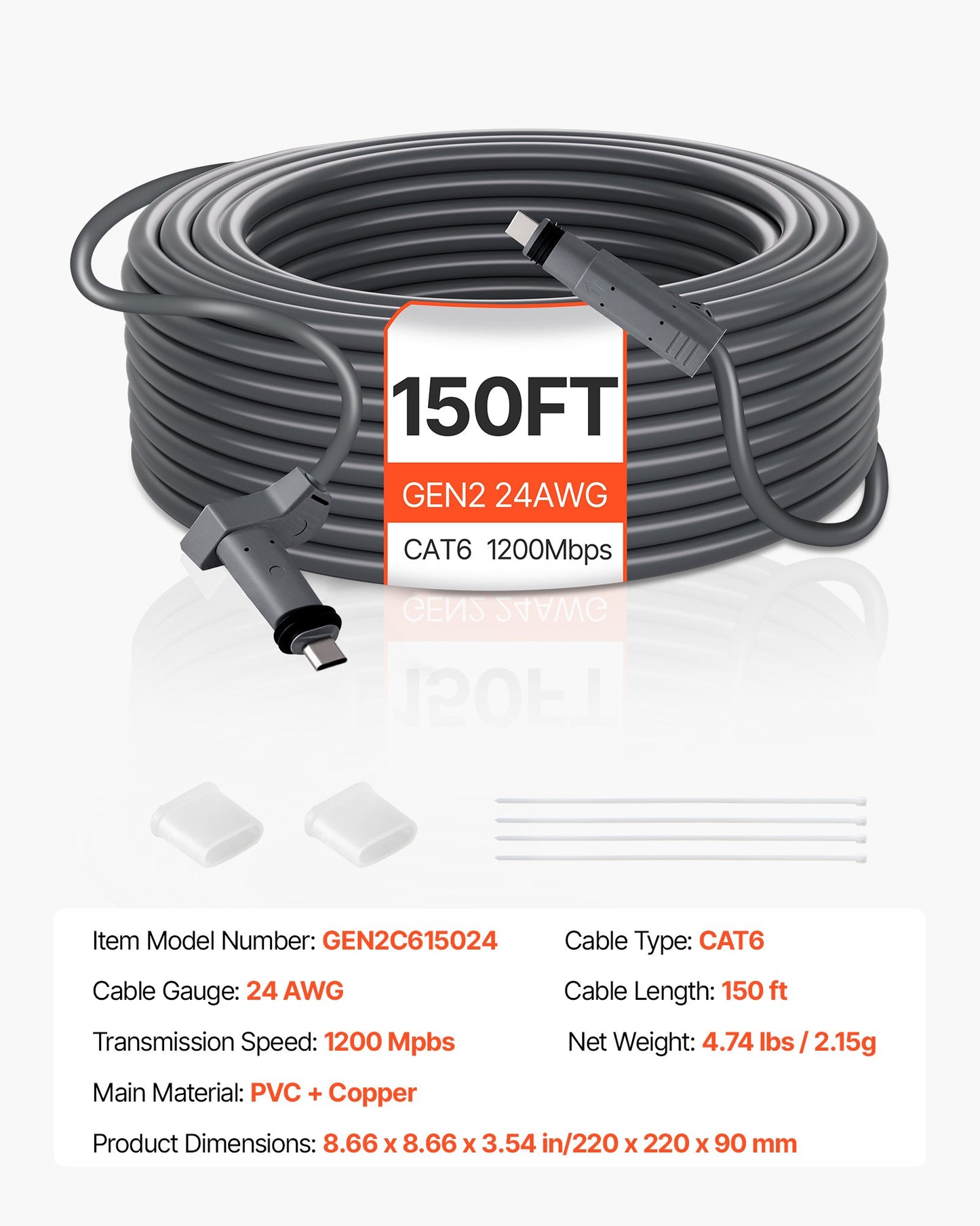 Starlink Gen 2-kabel 45,72 m förlängningskabel Standard generation 2 1200 Mps 24 AWG / 0,25 mm²