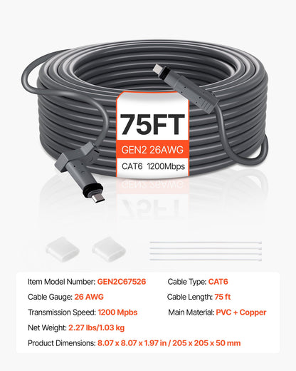 Starlink Gen 2-kabel 75 FT / 22,86 m förlängningskabel Standard generation 2 1200 Mps 26 AWG / 0,15 mm²