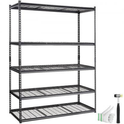 Förvaringshylla, justerbar i 5 våningar, 900 kg kapacitet, kraftiga garagehyllor i metall, trådställ, svart, 152 cm L x 61 cm B x 213 cm H för kök, skafferi, källare, badrum, tvättstuga