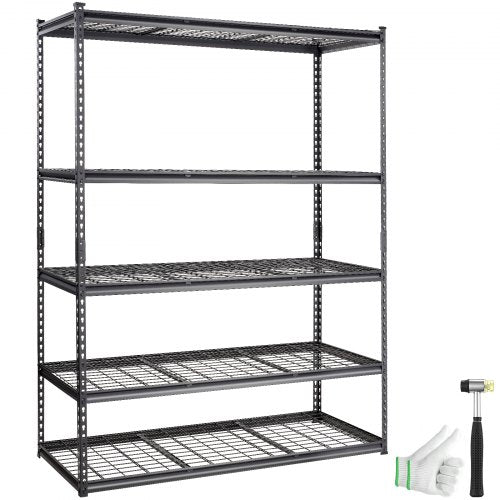 Förvaringshylla, justerbar i 5 våningar, 900 kg kapacitet, kraftiga garagehyllor i metall, trådställ, svart, 152 cm L x 61 cm B x 213 cm H för kök, skafferi, källare, badrum, tvättstuga