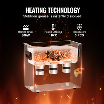 6L ultraljudsrengörare med värmetimer och korg, professionell digital sonisk kavitationsmaskin, 180W rengöringsmaskin för klockinstrument, glasögon, mynt, metalldelar, verktyg