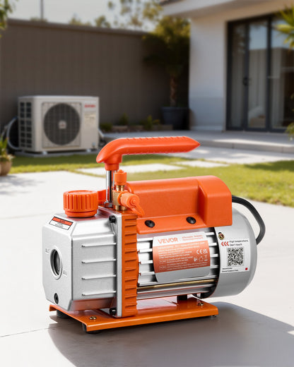 Vacuum Pump, 3.5 CFM 99 L/min, HVAC Single Stage Rotary Vane AC Vacuum Pump, for R134a R22 R410a Systems, 4 Pole Motor, for Automotive Air Conditioner Maintenance Resin Degassing, Oil Included
