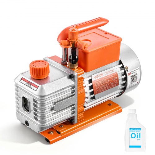 Vacuum Pump, 5 CFM 142 L/min, HVAC Two Stage Rotary Vane AC Vacuum Pump, for R134a R22 R410a Systems, 4 Pole Motor, for Automotive Air Conditioner Maintenance Resin Degassing, Oil Included