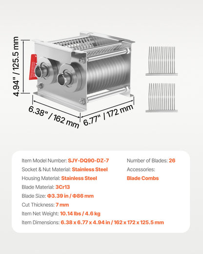 Köttskärmaskinsblad, 7 mm blad för kommersiell köttskärare, ett set blad för SJY-DQ90 köttskärmaskin, rostfritt stål, skärbladssats för benfritt kött, mjuka grönsaker