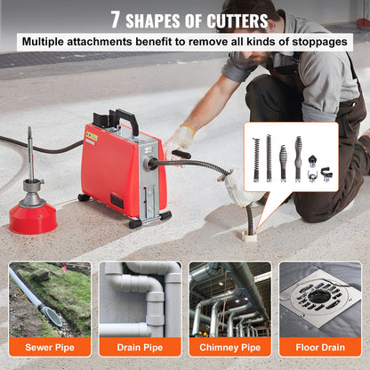 Avloppsrensningsmaskin 20m x 16mm 250W Avloppsborr manuell matning