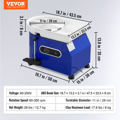 Drejskiva 27,9 cm Keramisk skiva Fotpedal Skulpturverktyg Förkläde 450W