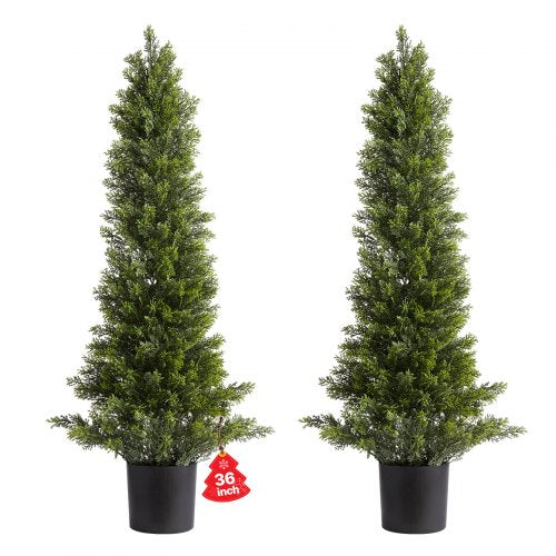 Konstgjorda topiary cederträd, 2 set 914 mm konstgjorda tallbuskar, konstgjorda sidenträd ser äkta ut, enkel montering för dekoration veranda utomhus uteplats trädgård balkong bakgård inomhus kontor