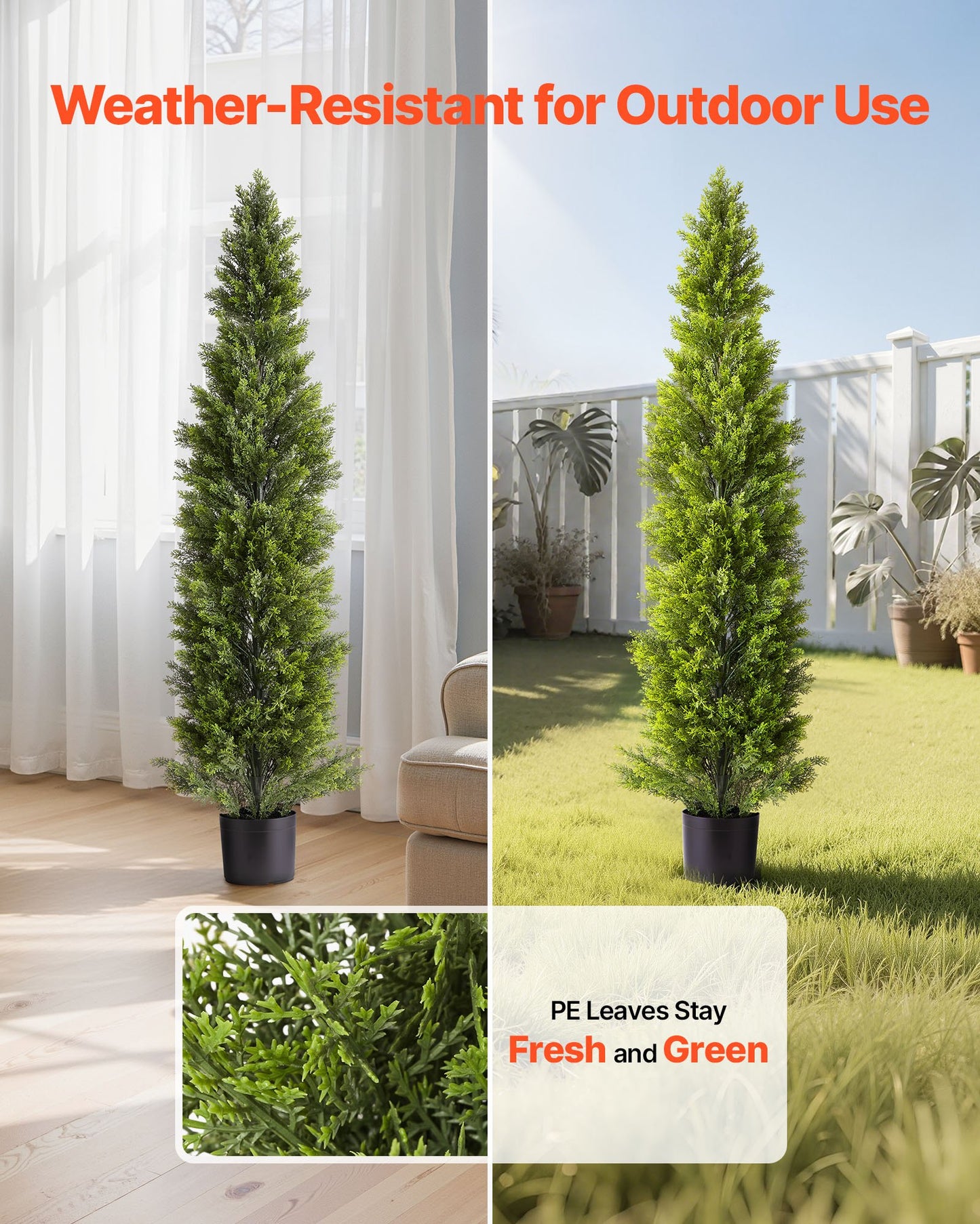 Konstgjorda topiary cederträd, 2 set 1524 mm konstgjorda tallbuskar, konstgjorda sidenträd ser äkta ut, enkel montering för dekoration veranda utomhus uteplats trädgård balkong bakgård inomhus kontor