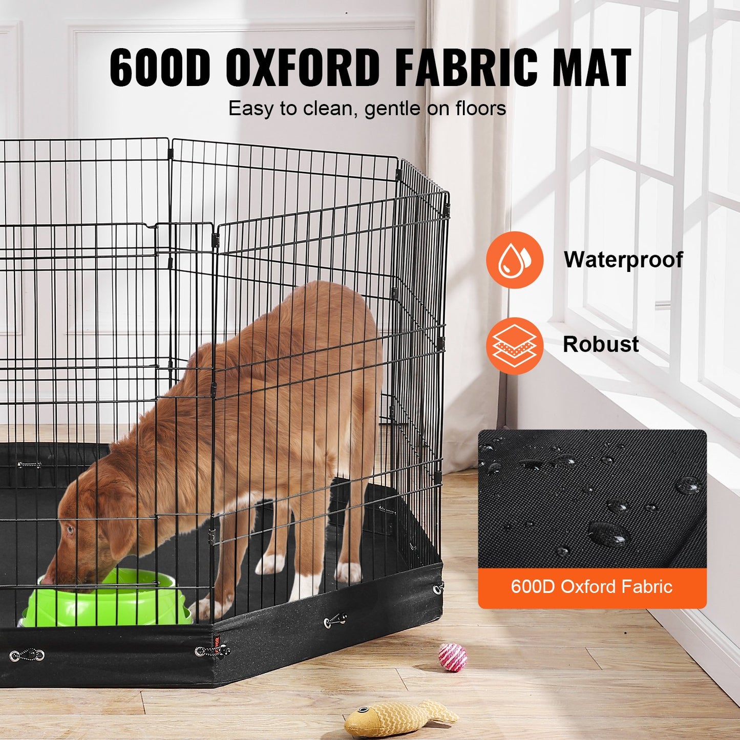 Hundhage, 8 st. 30"H x 24"B paneler vikbar metallträningspenna för husdjur, hundstaket för inomhus- och utomhusbruk med dörr, bottenplatta av 600D Oxfordtyg, lekhage för hundar, katter, andra smådjur
