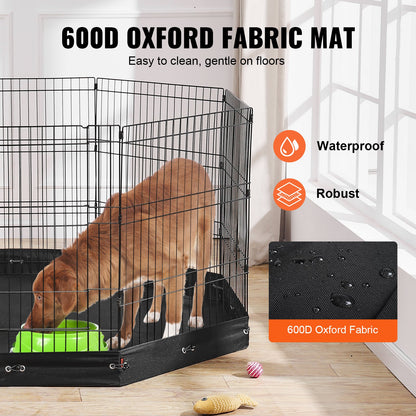 Hundhage, 8 st. 30"H x 24"B paneler vikbar metallträningspenna för husdjur, hundstaket för inomhus- och utomhusbruk med dörr, bottenplatta av 600D Oxfordtyg, lekhage för hundar, katter, andra smådjur