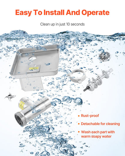 Köttkvarn, elektrisk köttkvarn på 11 lbs/min, skivare, korvstoppare med blad, malplatta, korvtillverkare, kommersiell köttkvarn i rostfritt stål för skivning, restaurangslaktare