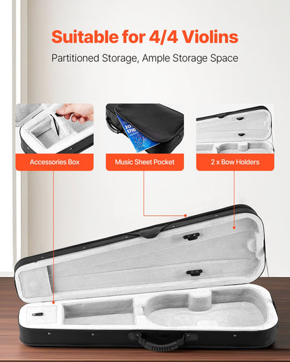 4/4 fullstort violinfodral, vattentät nylon, lätt och bärbar reseväska, med plyschfoder, dubbla axelremmar, reptålig, professionell triangulär form, för violin, svart