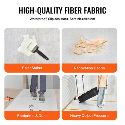 Skyddsfilm för mattor, 91 cm x 30 m golv- och ytskydd, lätt att skära och enkel installation, skyddsfilm i rulle för bilmattor i fibertyg för byggnation och renovering, vit