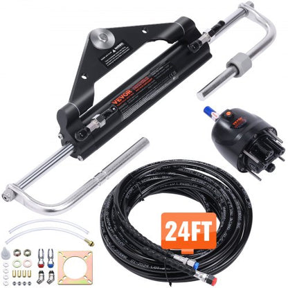 Hydrauliskt utombordsstyrningskit, 150 hk, hydrauliskt styrsystem för marinbåt, med tvåvägslåscylinder för roderpump och 731,5 cm hydraulisk styrslang, för båtar med en motorstation och en motor