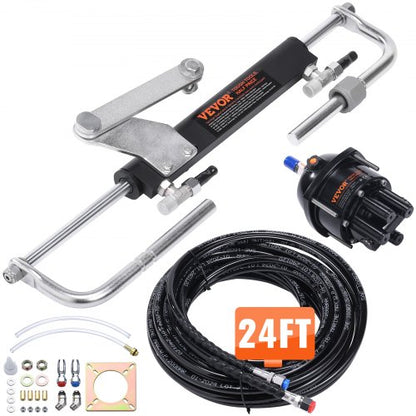 Hydrauliskt utombordsstyrningskit, 90 hk, hydrauliskt styrsystem för marinbåt, med tvåvägslåscylinder för roderpump och 731,5 cm hydraulisk styrslang, för båtar med en motor och en station