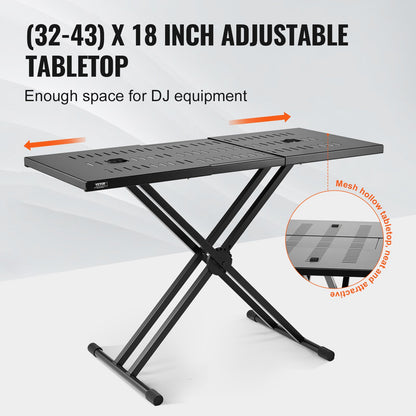 DJ-bordsstativ, (32"-43") x 18" bärbart DJ-laptop- och controllerstativ, lätt DJ-bord, DJ-bås, justerbar höjd, DJ-stativ, hopfällbart Double-X-keyboardstativ och bordsskiva, ljudmixerstativ