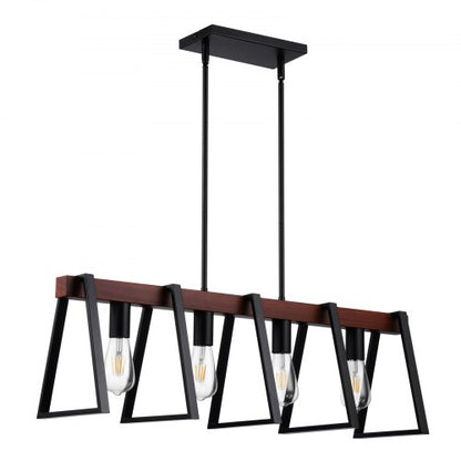 Pendellampa för köksö med 4 ljuskällor, 60W, justerbar matsal med 2 x 15 cm och 15 x 30 cm stavar, industriell metallram, lantlig linjär ljuskrona för matsal, E27