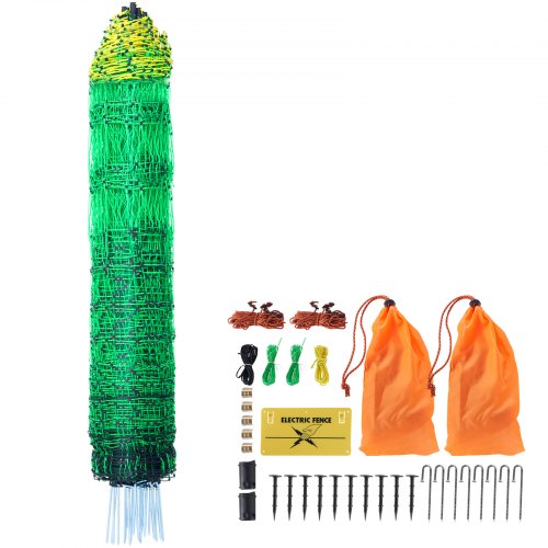 Elstängselnät, 122 cm H x 44 m L, PE-nätstängselsats med stolpar och dubbla spikar, bärbart nät för kycklingar, ankor, gäss, kaniner, används på bakgårdar, gårdar och rancher