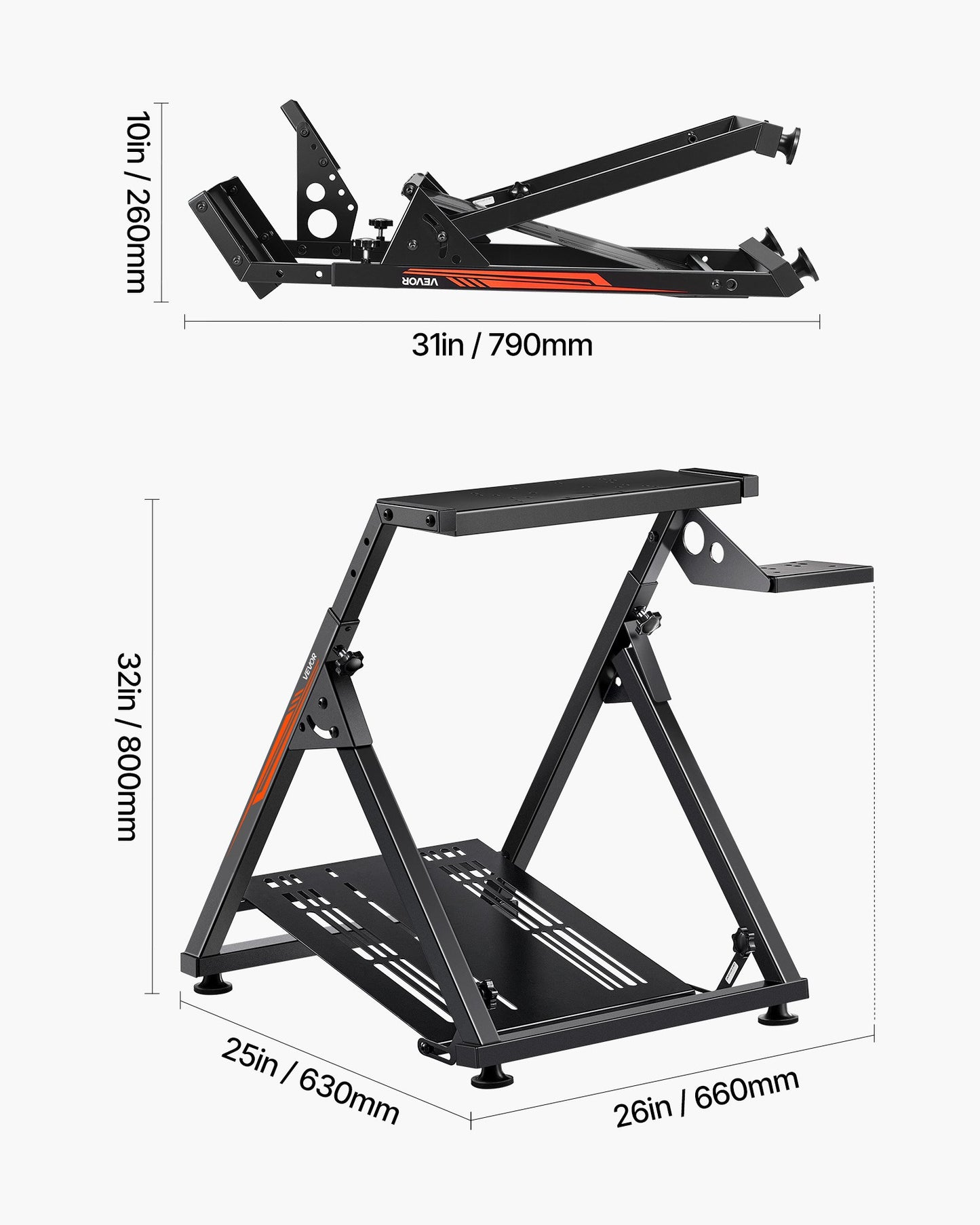 Stativ för racingratt, justerbart och hopfällbart simulatorstativ för Logitech G923 G920 G29 G27, Thrustmaster T300RS TX F458 T500RS T3PA-PRO(F1/GT) Gaming Cockpit, pedalsimulator ingår ej, kompakt