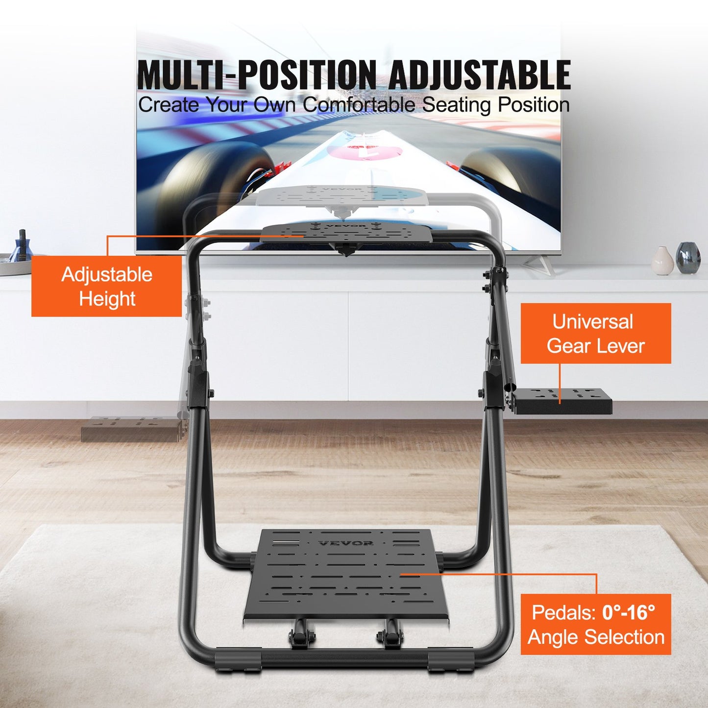 Hopfällbart racingrattstativ, höjdjusterbar universalbas kompatibel med Logitech och Thrustmaster racingratt och pedal, kraftig ram standard GT/Formula-säten bärbara