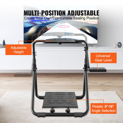 Hopfällbart racingrattstativ, höjdjusterbar universalbas kompatibel med Logitech och Thrustmaster racingratt och pedal, kraftig ram standard GT/Formula-säten bärbara