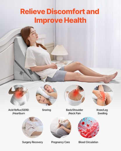 Bed Wedge Pillow for Sleeping, Adjustable Orthopedic Bed Wedge, 25D High-Density Foam Filling & Soft Washable Cover, Post Surgery Pillow for Acid Reflux, Back Pain, Snoring Relief, Light Grey