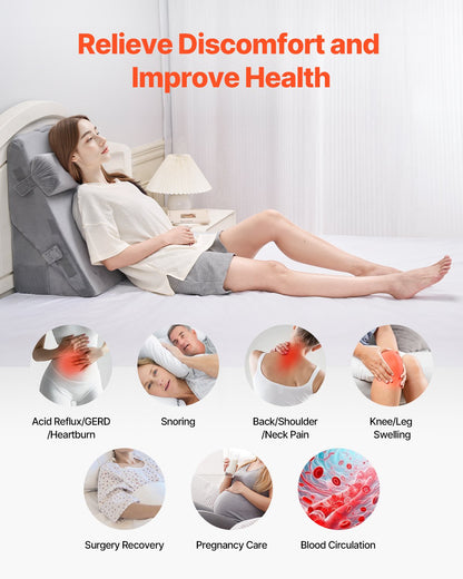 Kilkudde för sömn, 3 delar justerbar ortopedisk kilkudde, med tvättbart överdrag och skumstöd, postoperativ kudde för sura uppstötningar, ryggsmärtor, snarkningslindring och GERD, mörkgrå