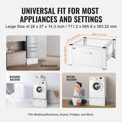 Tvättstativ 686 mm B x 366 mm H, tvättmaskin och torktumlare basplattform universal passform 299 kg kapacitet, kraftig multifunktionell bas för tvättmaskin med låda och omfattande tillbehör