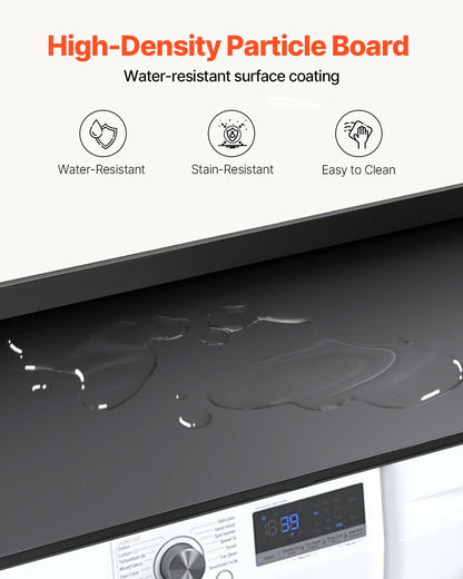 Bänkskiva för tvättmaskin/torktumlare, 136 x 61 cm bänkskiva i trä för tvättmaskin och torktumlare, vattentåligt tvättmaskinsöverdrag med halkfria dynor, för organisering och förvaring av tvättstugan, svart