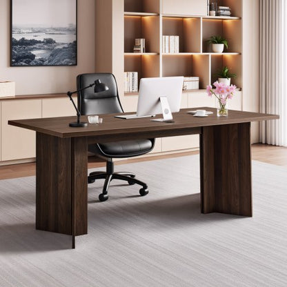 63 in Executive Desk, Large Modern Rectangle Office Table, Heavy Duty Wooden Executive Table with Cable Connection Hole, 113 KG Load Capacity, Easy Assembly, for Work Study Writing, Walnut