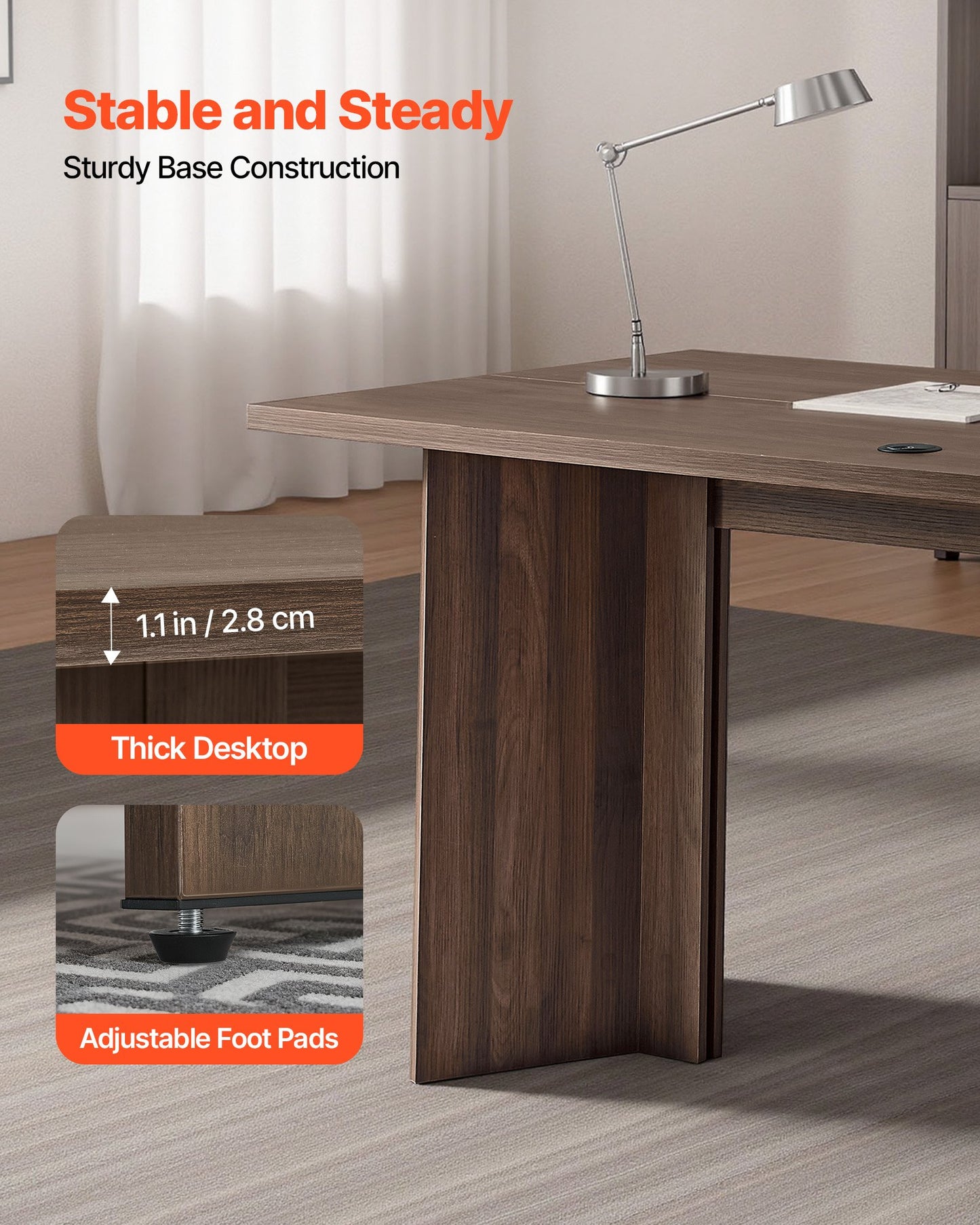 63 in Executive Desk, Large Modern Rectangle Office Table, Heavy Duty Wooden Executive Table with Cable Connection Hole, 113 KG Load Capacity, Easy Assembly, for Work Study Writing, Walnut