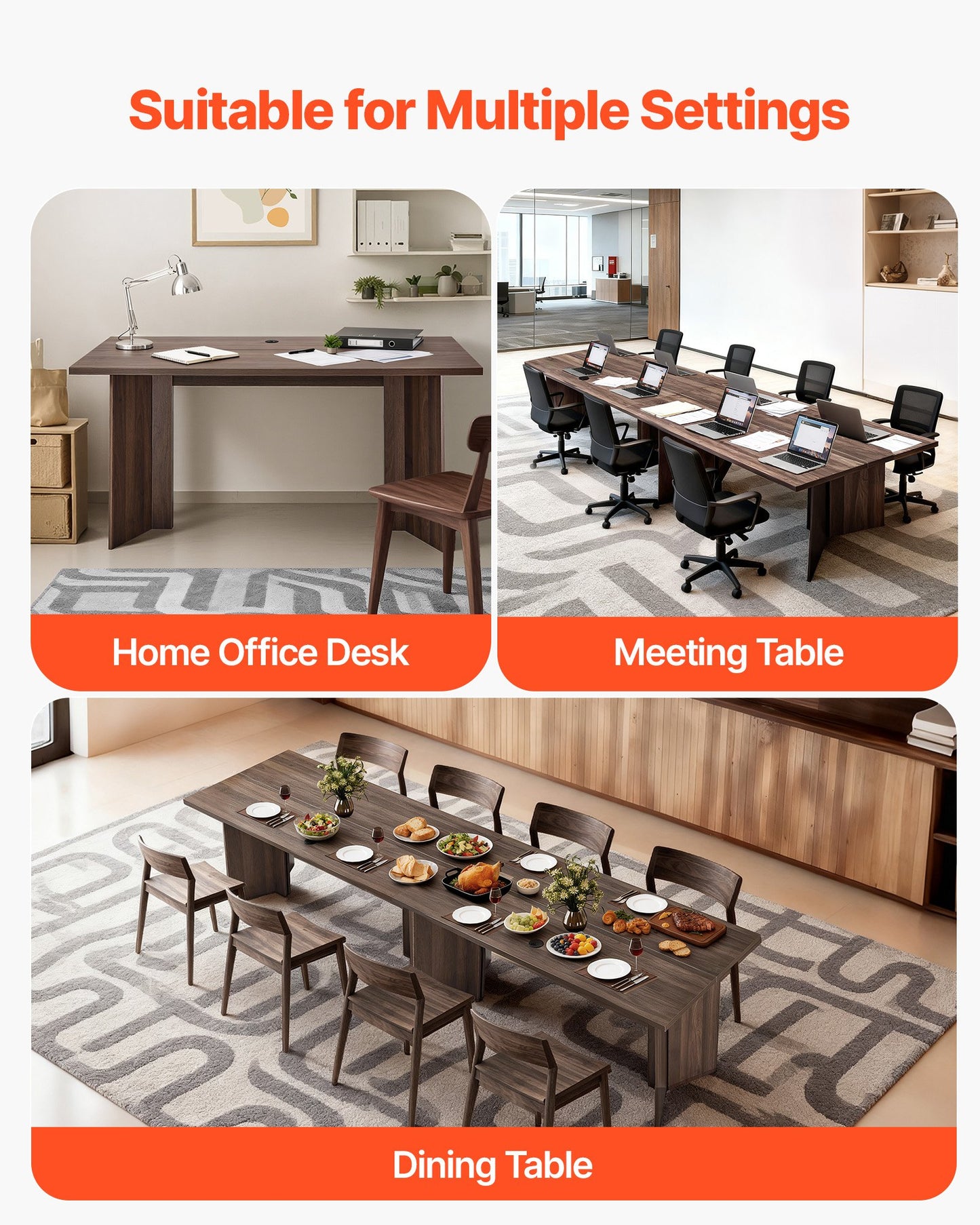 63 in Executive Desk, Large Modern Rectangle Office Table, Heavy Duty Wooden Executive Table with Cable Connection Hole, 113 KG Load Capacity, Easy Assembly, for Work Study Writing, Walnut